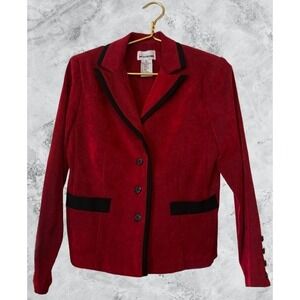 Petite Perceptions Red Herringbone Blazer Jacket Black Trim Petite 8P